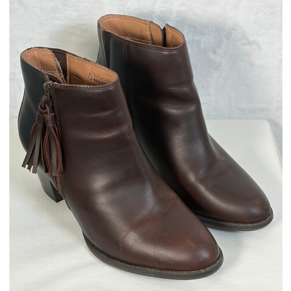 Vionic Madeline Weather Resistant Leather Ankle Boots Chocolate Brown 7.5 Tassel